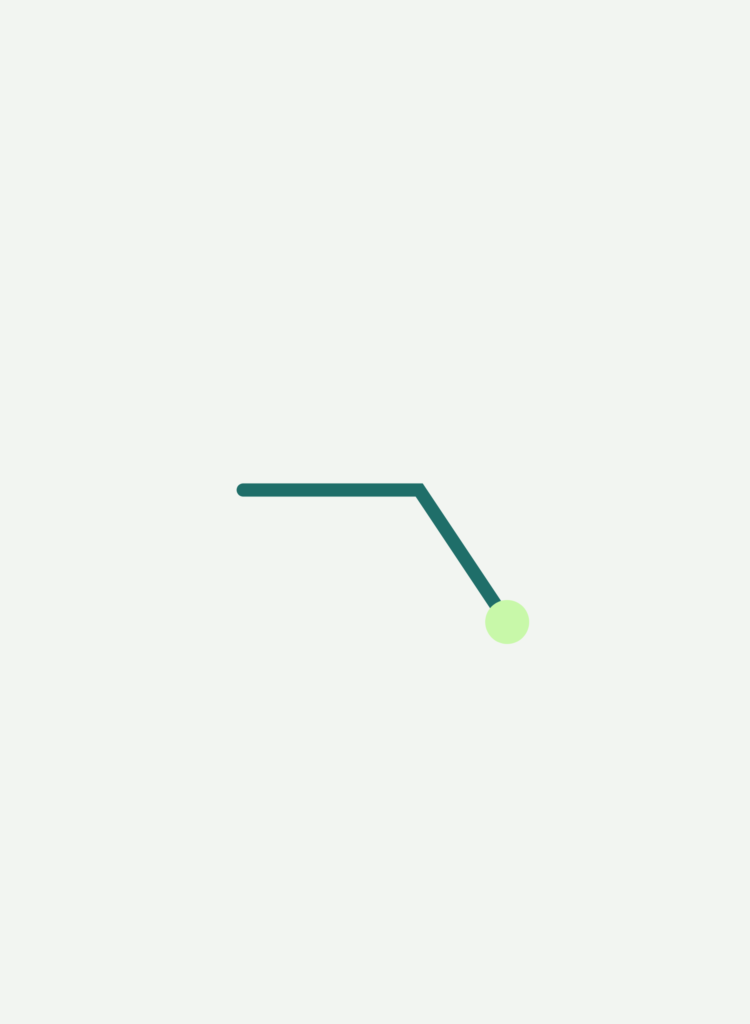 Reltic VDC scenario icon: optimistic baseline, line graphic of a flat schedule line breaking downward